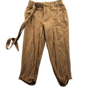 Democracy Womens Pants Size 10 Tan High-Rise Tapered Leg Elastic Waist Belted